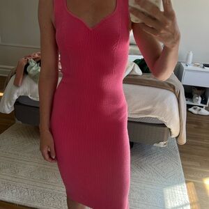 Bright Pink Knit Midi Dress